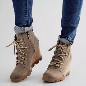 SOREL Women's Joan Uptown Lace Bootie — Waterproof Leather Wedge Boots K…